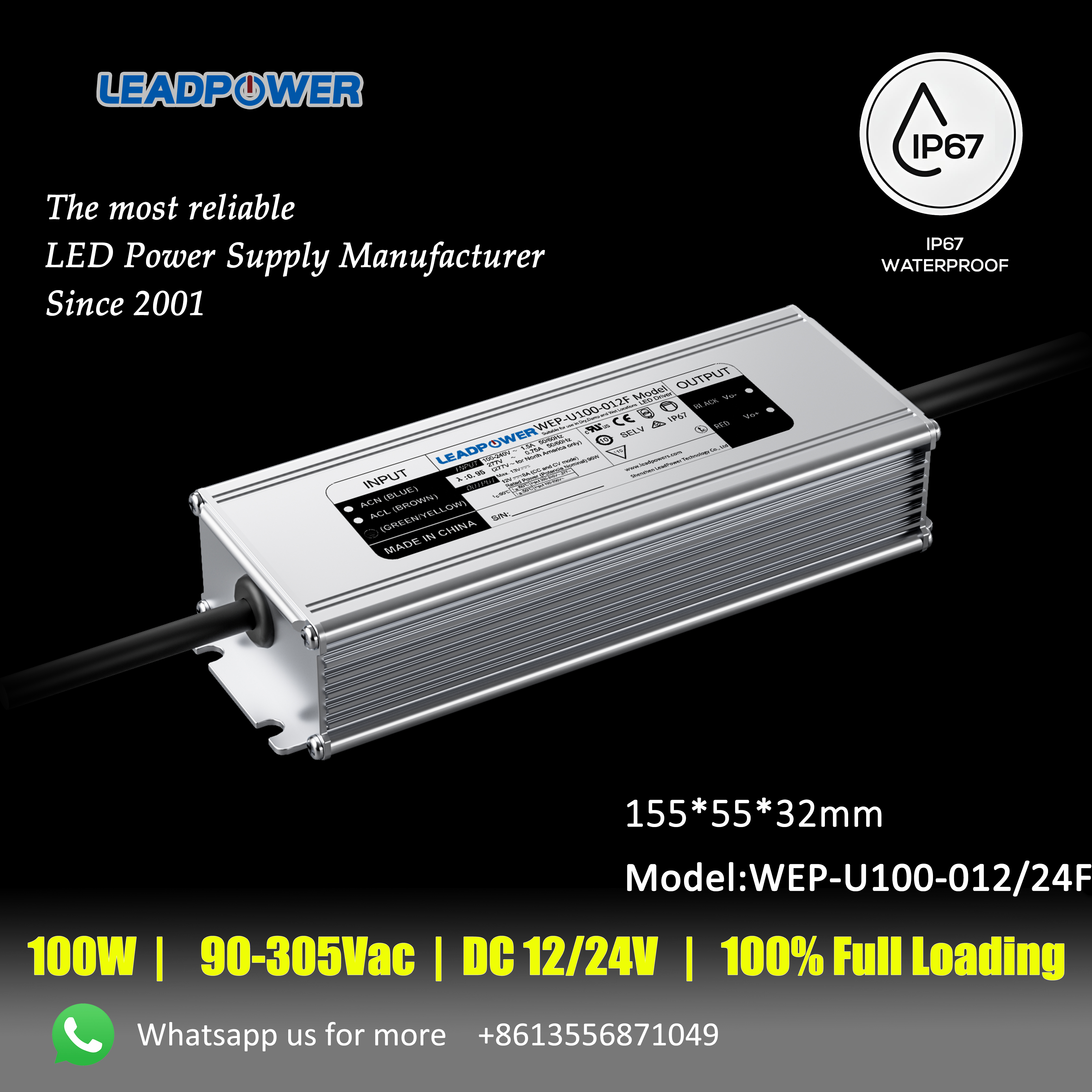 WEP-U100-012F Waterproof LED Power Supply