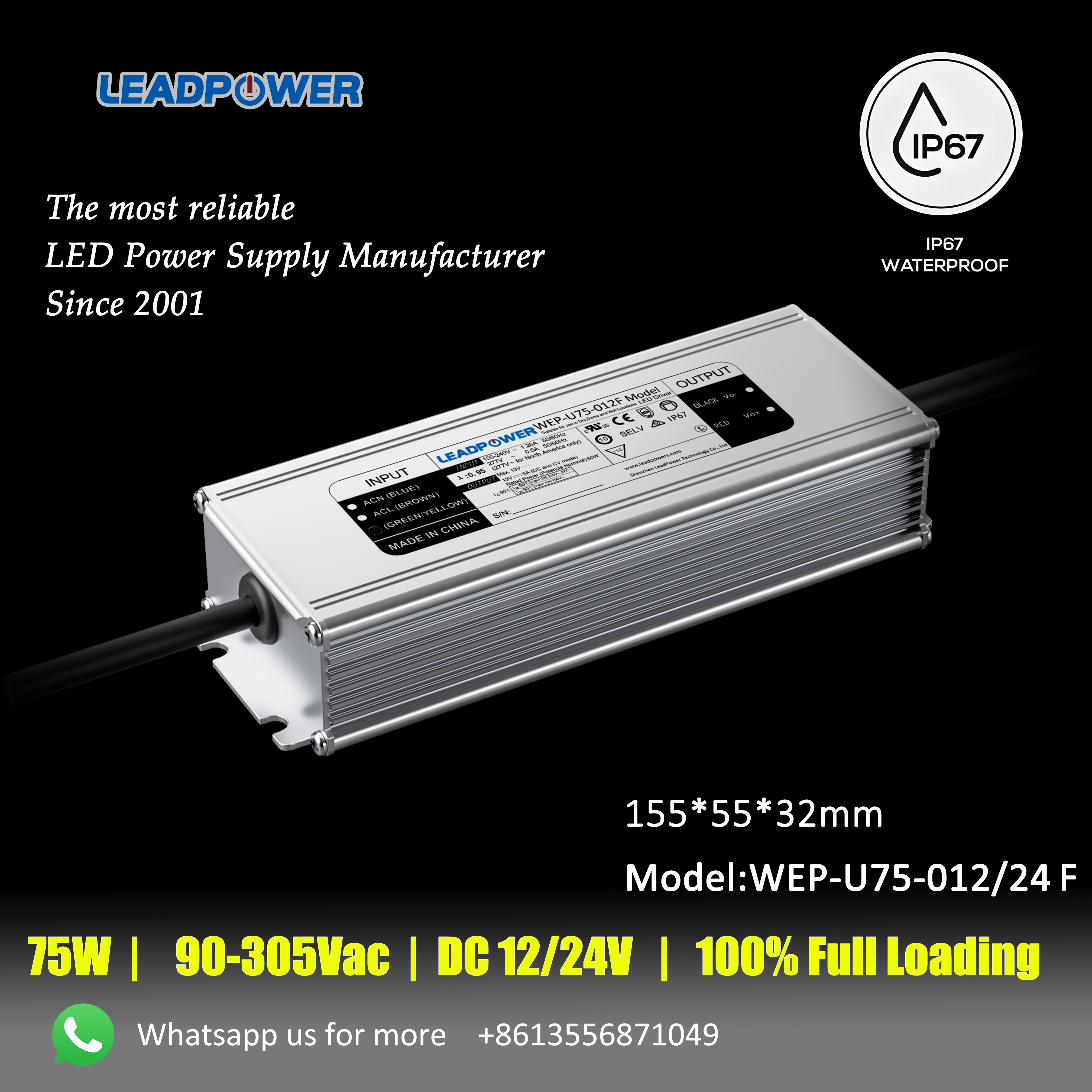 WEP-U75-012F Waterproof LED Power Supply