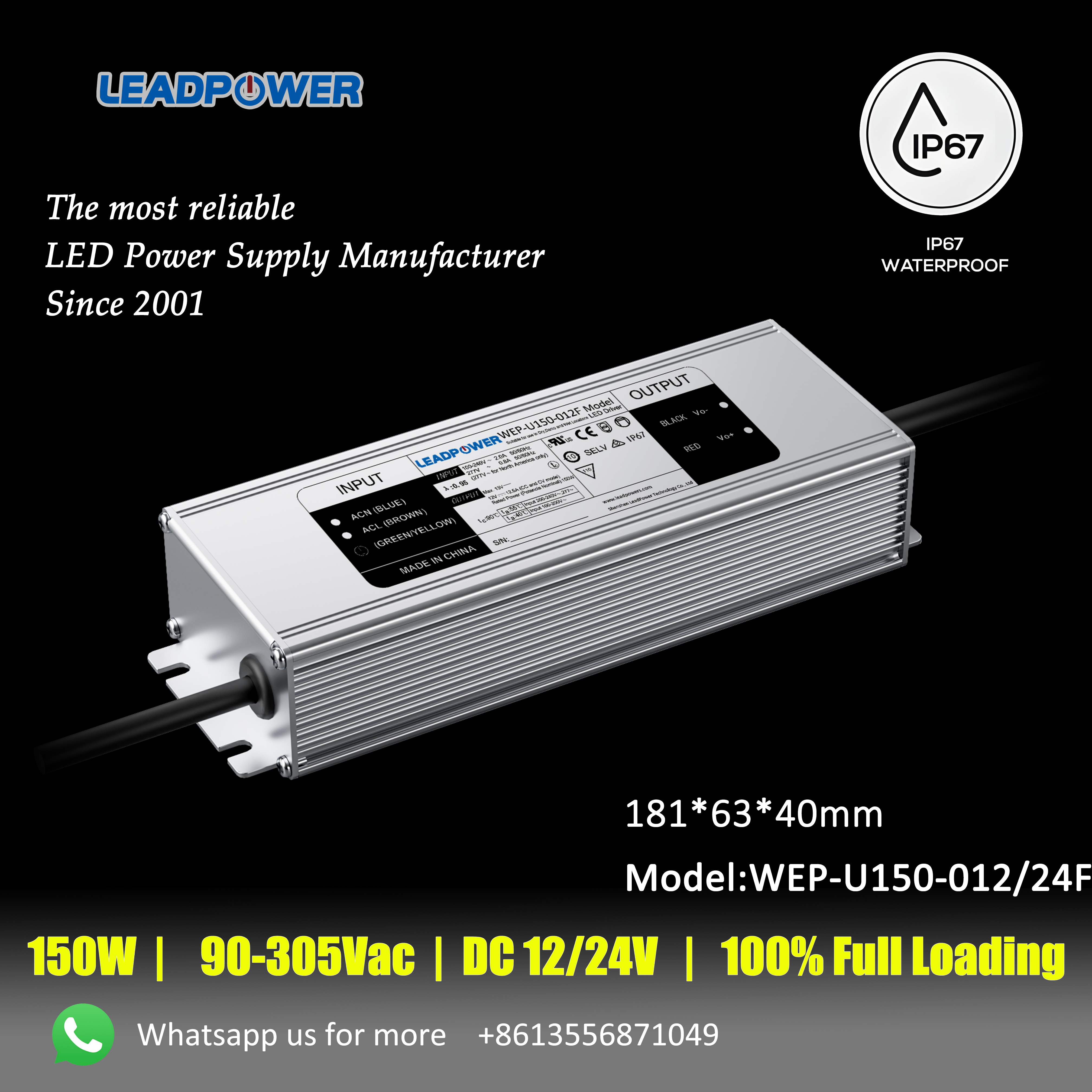 WEP-U150-012F Waterproof LED Power Supply