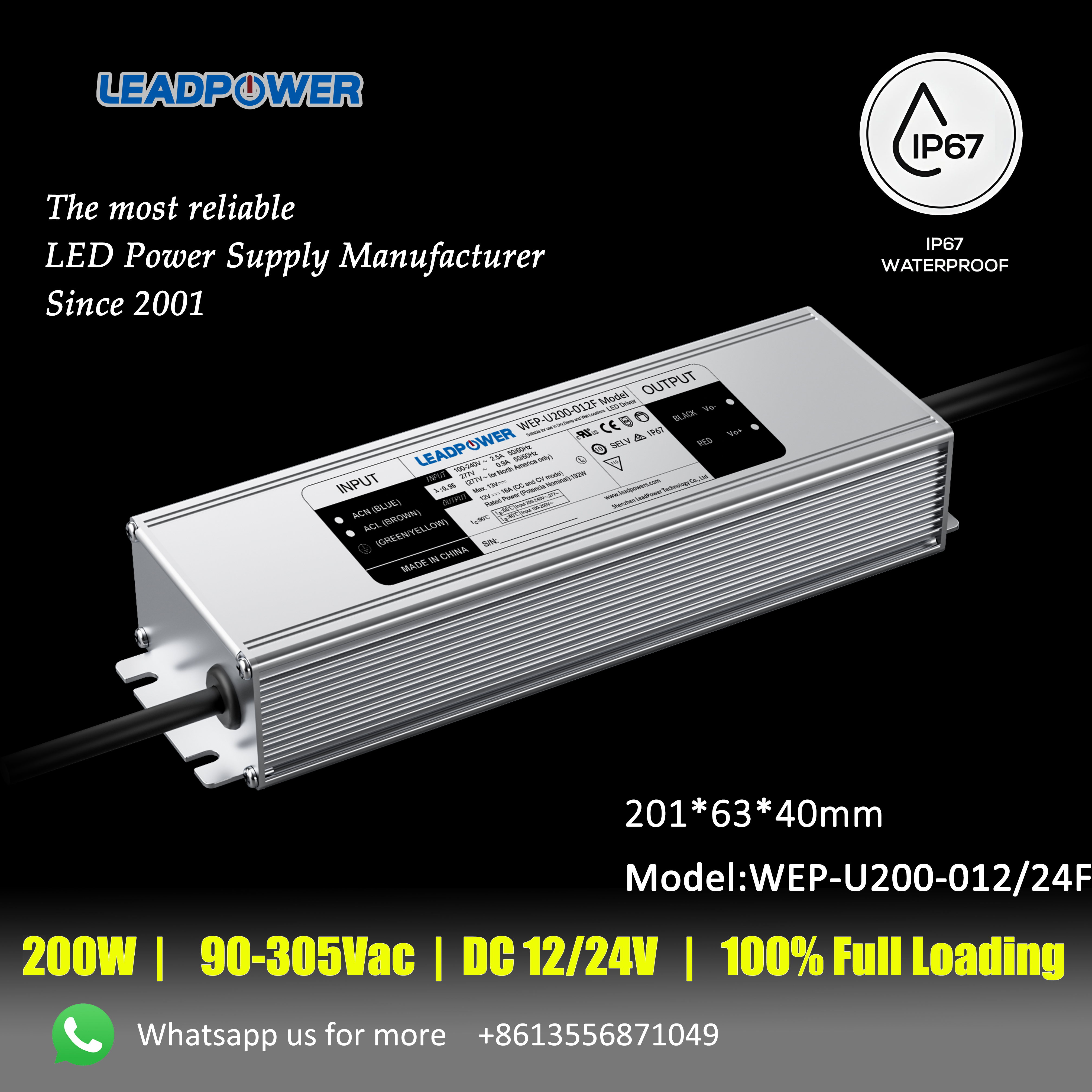 WEP-U200-012F Waterproof LED Power Supply