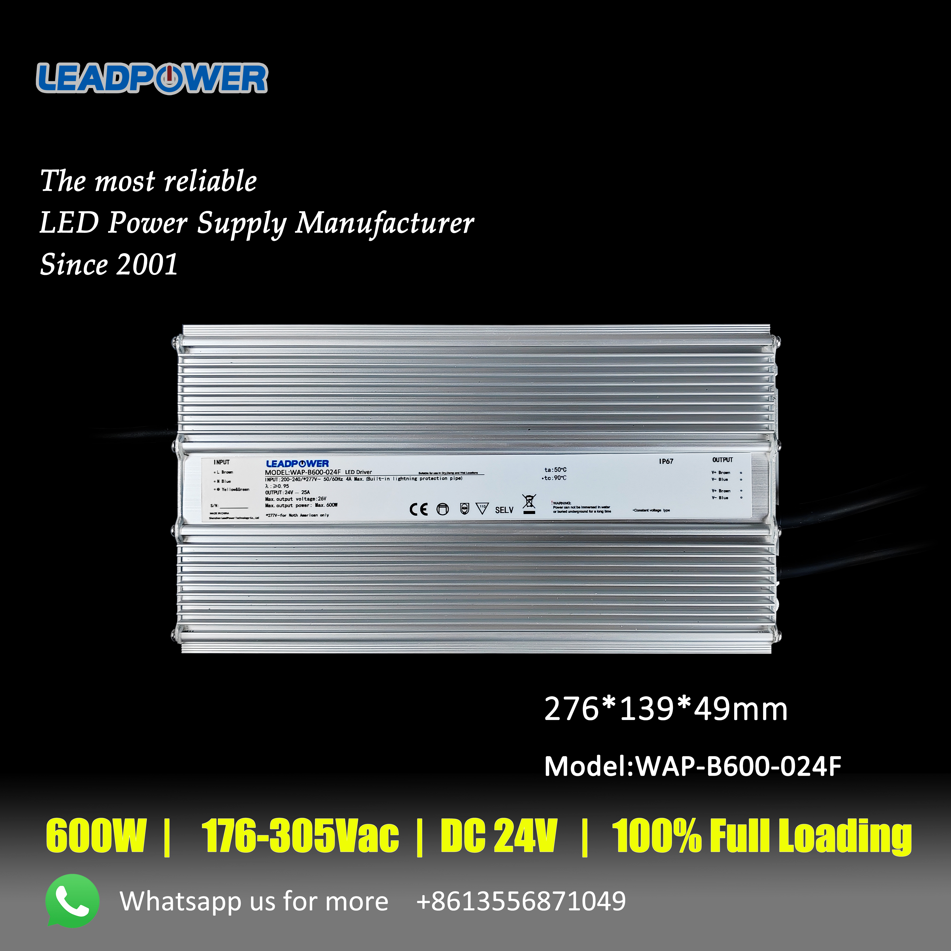 WBP-B600 Series Waterproof LED Power Supply